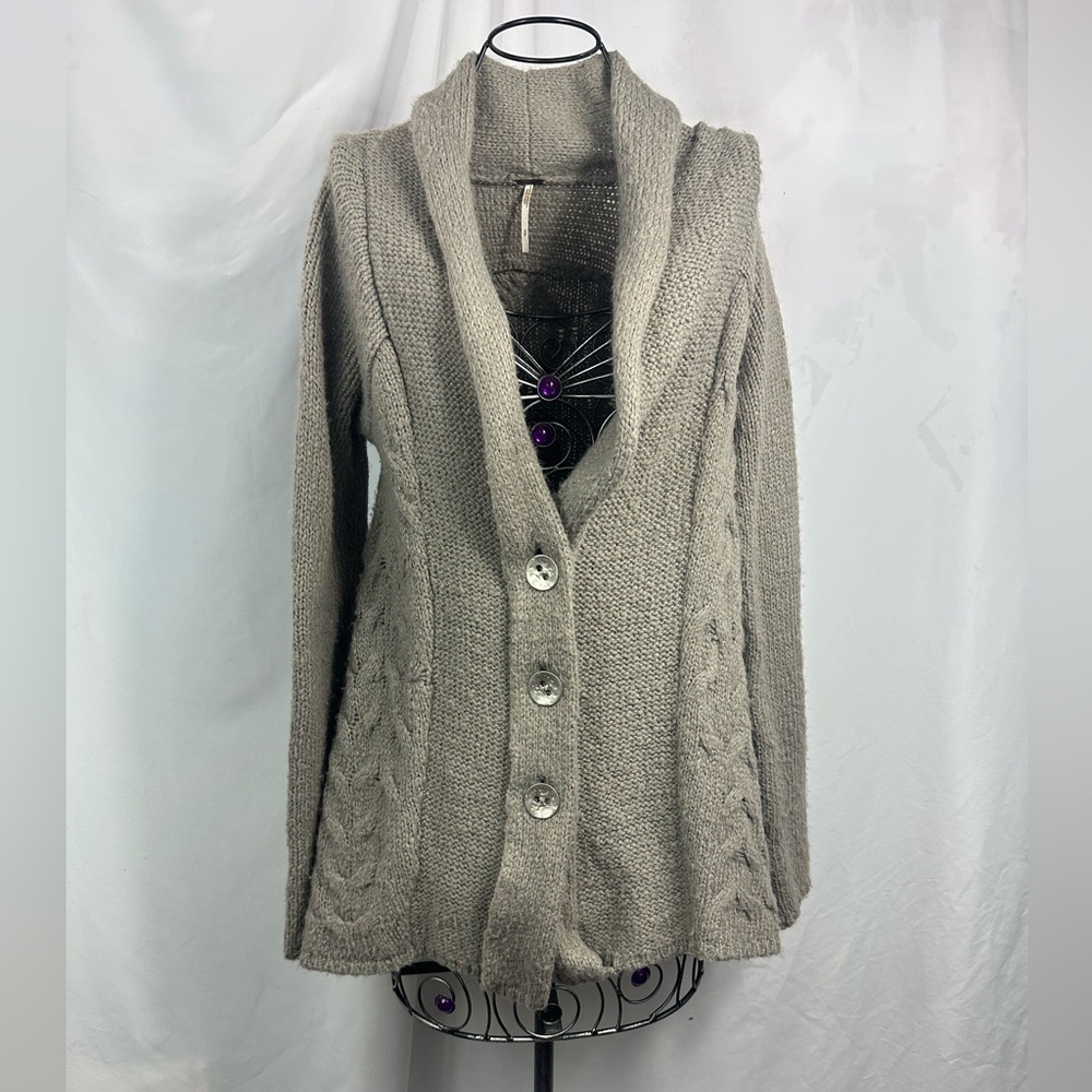 Free People taupe wool blend button down cardigan size S
